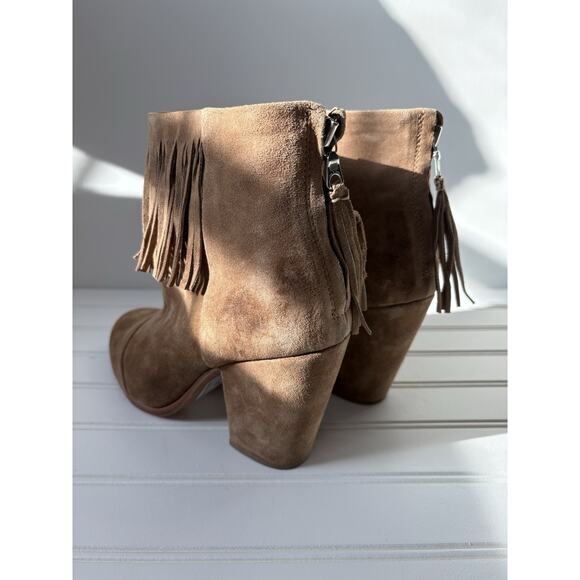 Rag & Bone Newbury Fringed Camel Suede Ankle Boots Size 10 - Picture 3 of 12